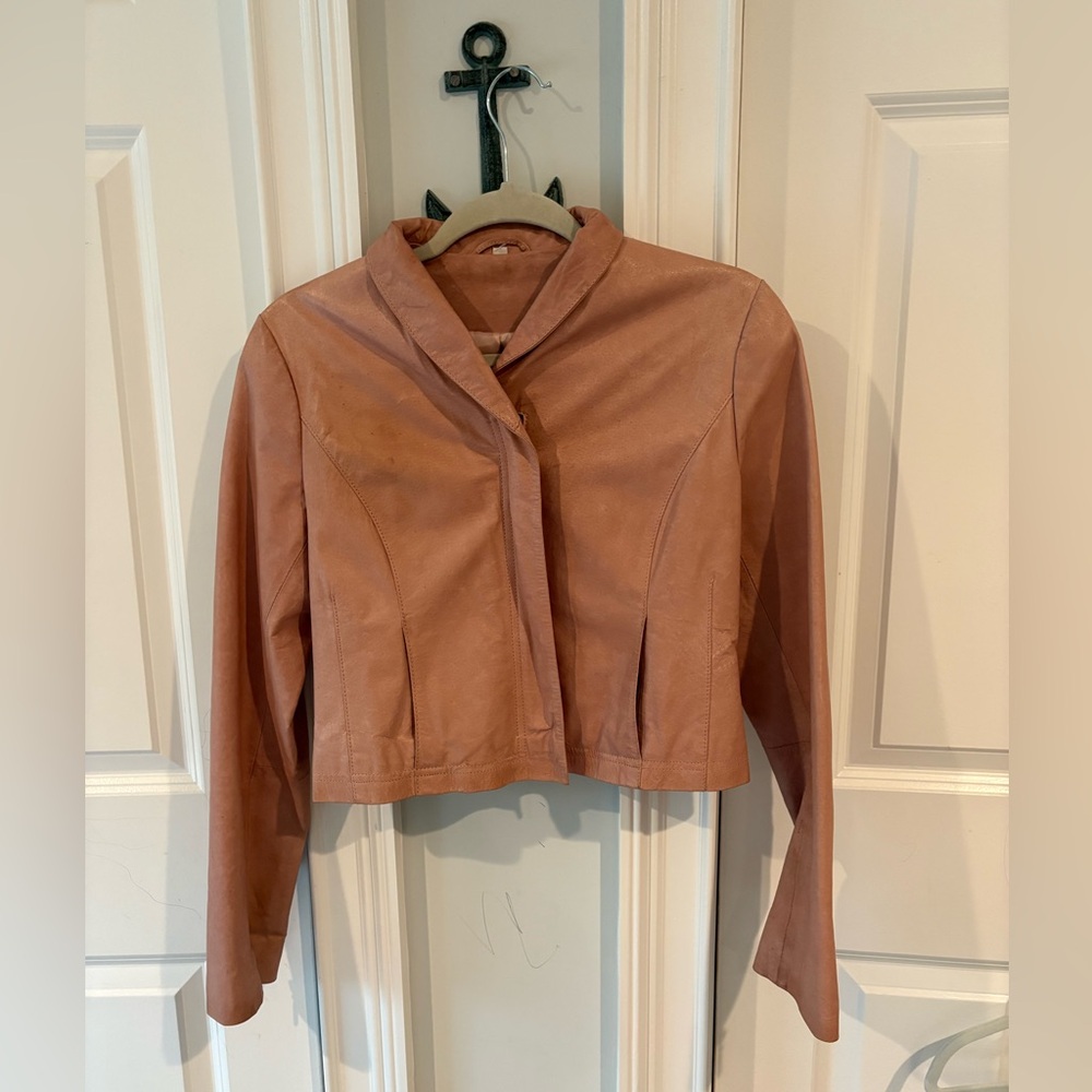 Women's Pink Cropped Leather Jacket